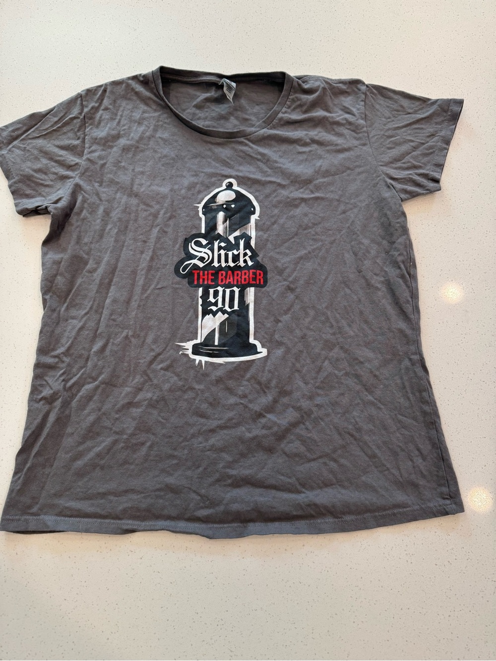 Gildan Heavy Cotton Dark Gray Slick the Barber 90 Graphic Tee Shirt XL cotton